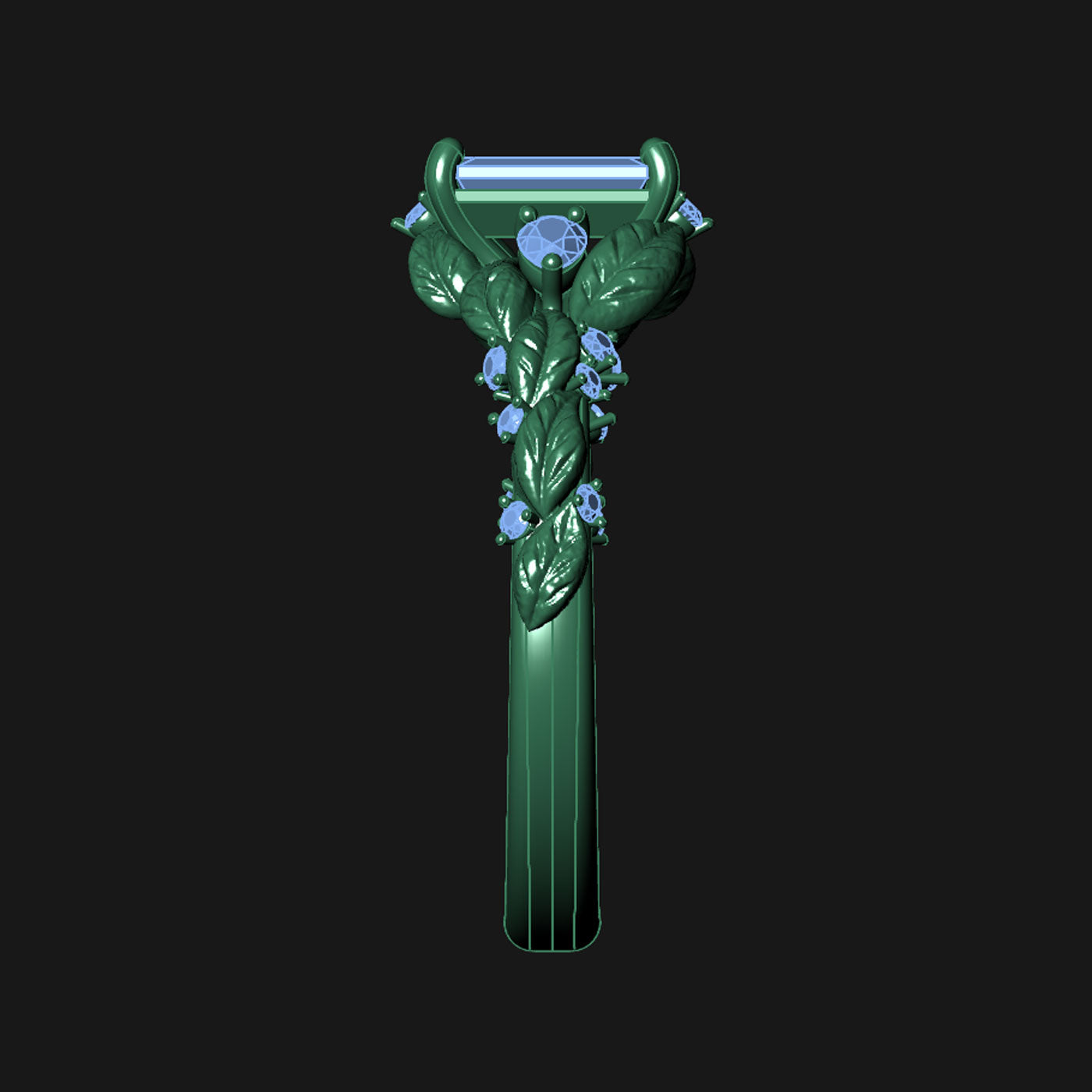 CUSTOM | Montana Sapphire Leaf-Inspired with Pear & Round Diamond Accents Ring in Platinum – design render