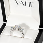 CUSTOM | Round Brilliant Cut Three Stone in 18ct White Gold – in gift box