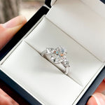(Customised) FAYE | Three Stone Oval & Pear Shape Diamond Ring in 18ct White Gold – in gift box