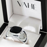 CUSTOM | Black Onyx Signet Ring with Engraved Initials in Sterling Silver