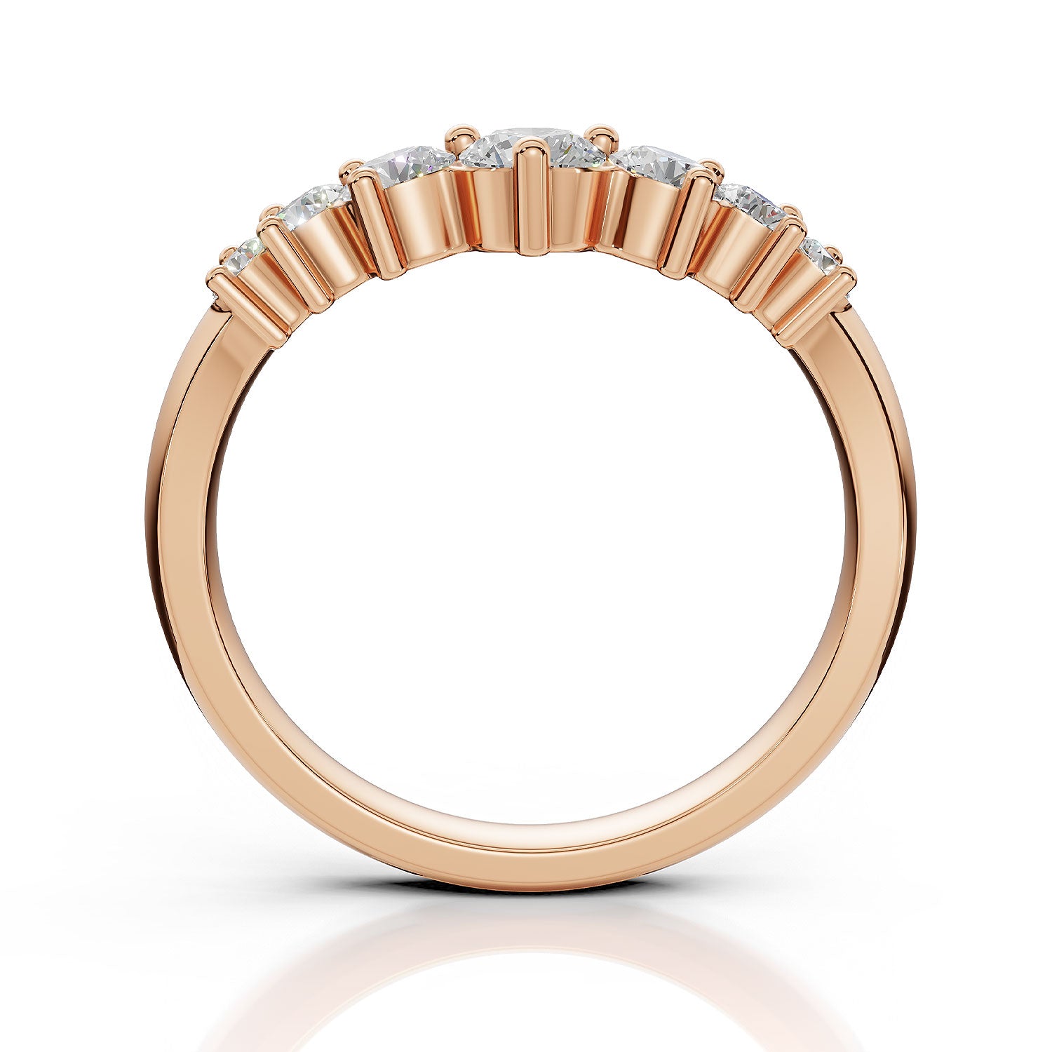 EDEN | Graduated Round Diamond Curved Ring in Rose Gold (0.80ct tw.) – profile view