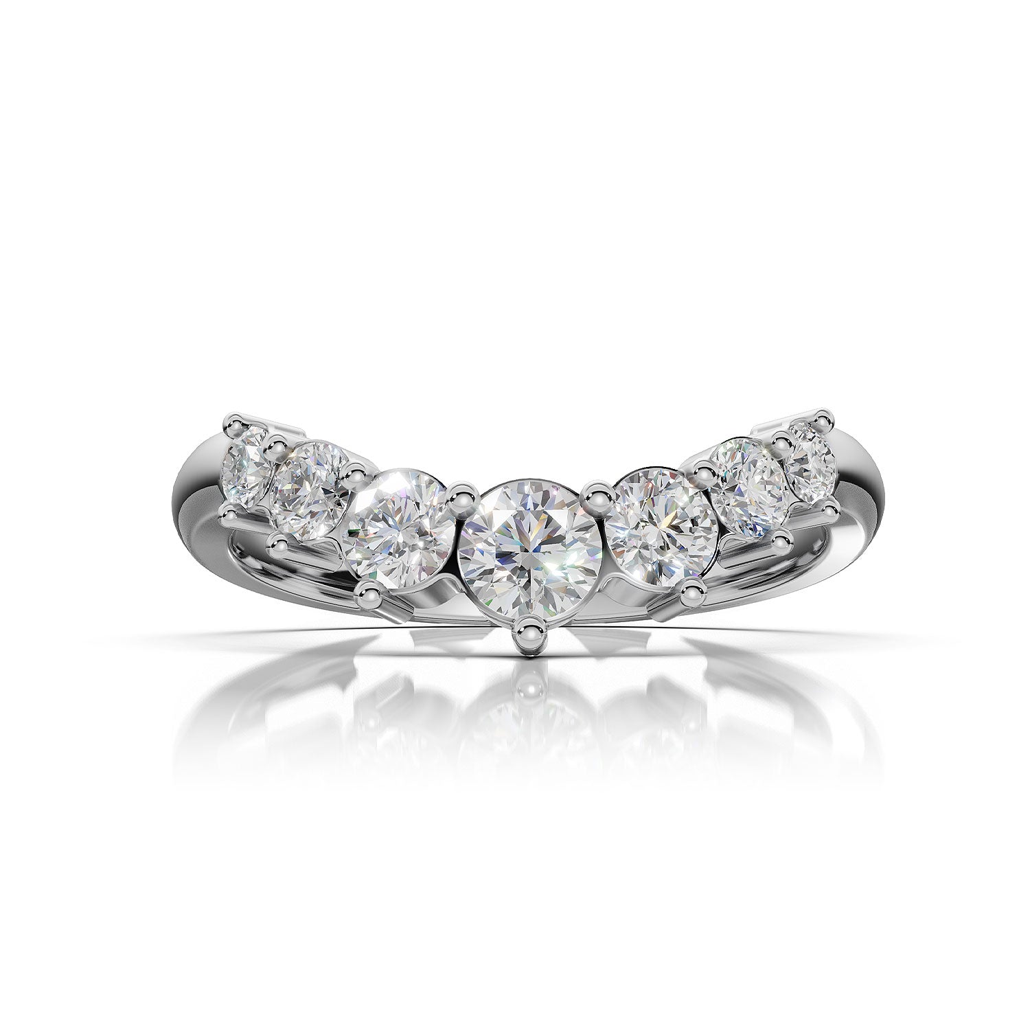 EDEN | Graduated Round Diamond Curved Ring in White Gold (0.80ct tw.)