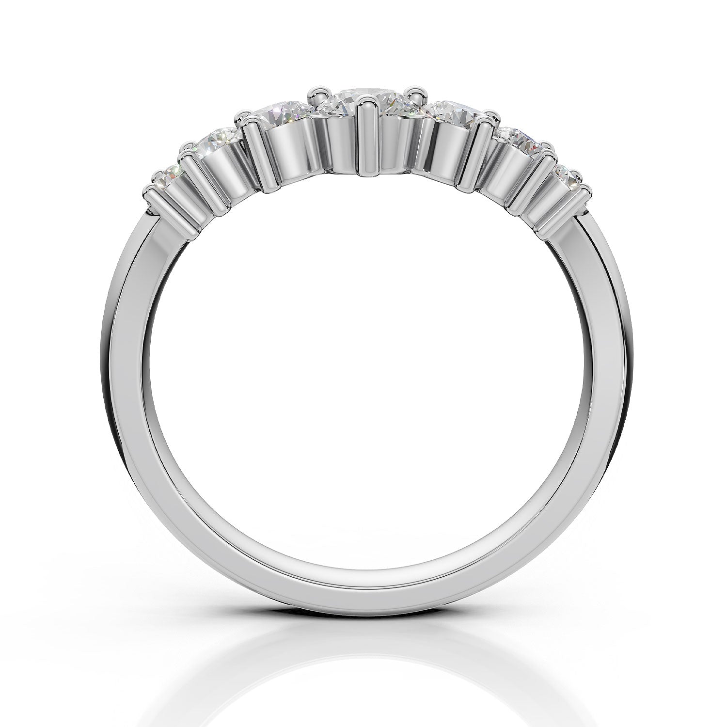 EDEN | Graduated Round Diamond Curved Ring in White Gold (0.80ct tw.) – profile view