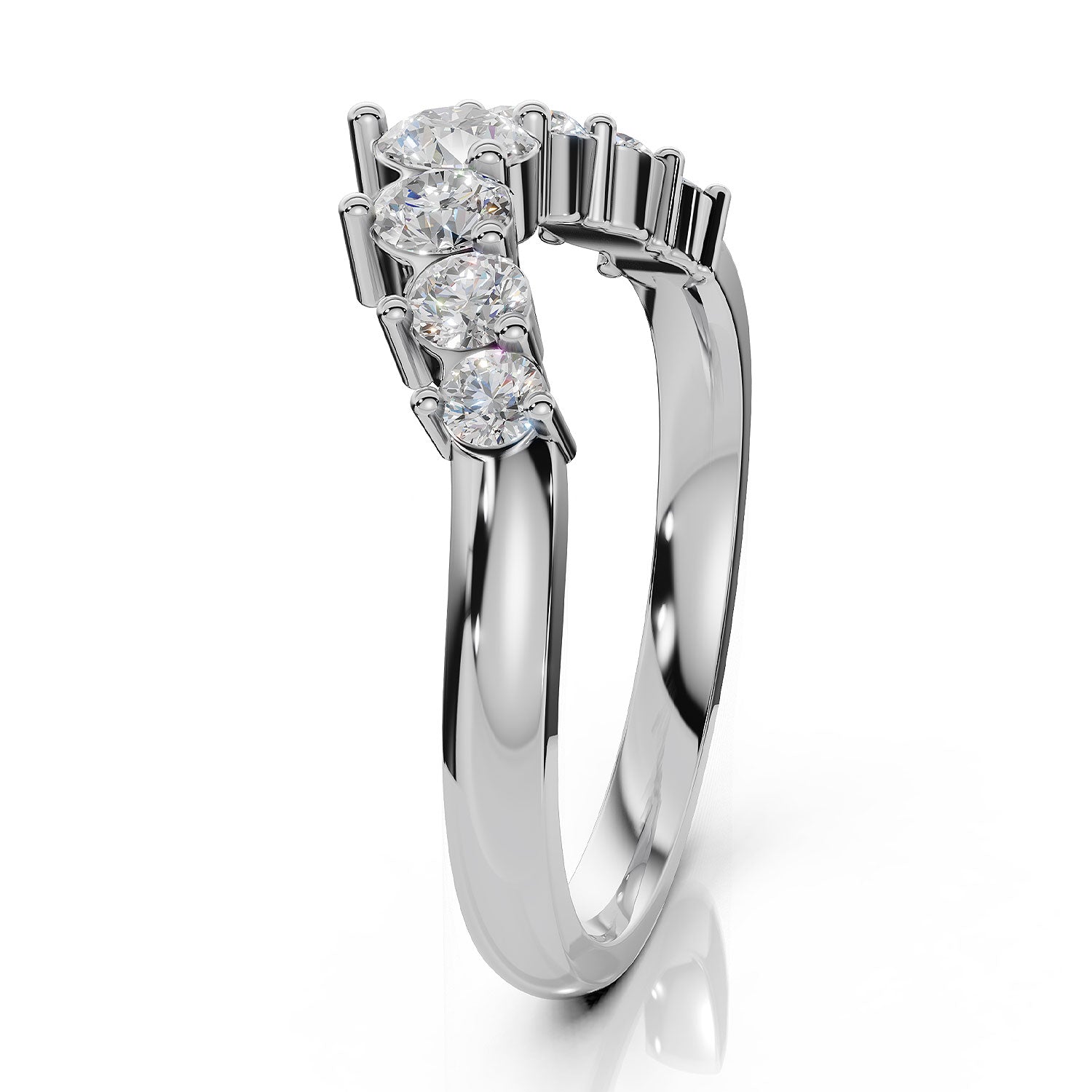 EDEN | Graduated Round Diamond Curved Ring in White Gold (0.80ct tw.) – side view