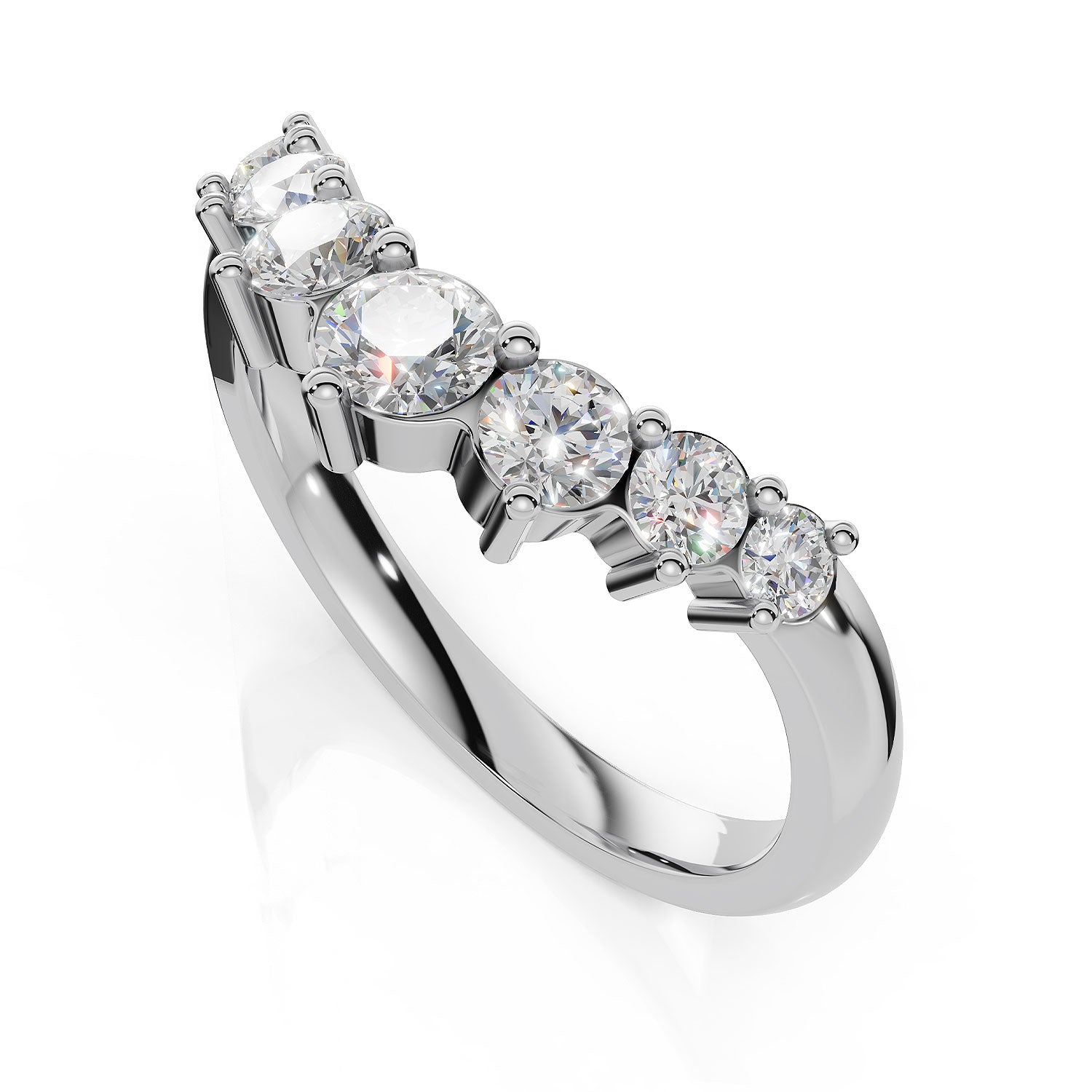 EDEN | Graduated Round Diamond Curved Ring in White Gold (0.80ct tw.) – top down view