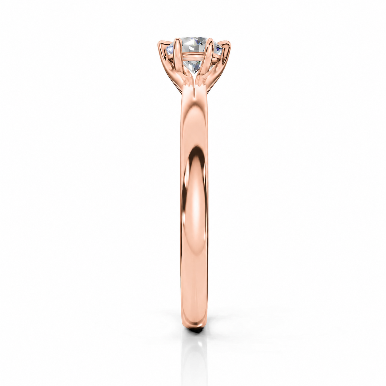 ELARA Six-Claw Round Brilliant Diamond Ring in Rose Gold, full side profile