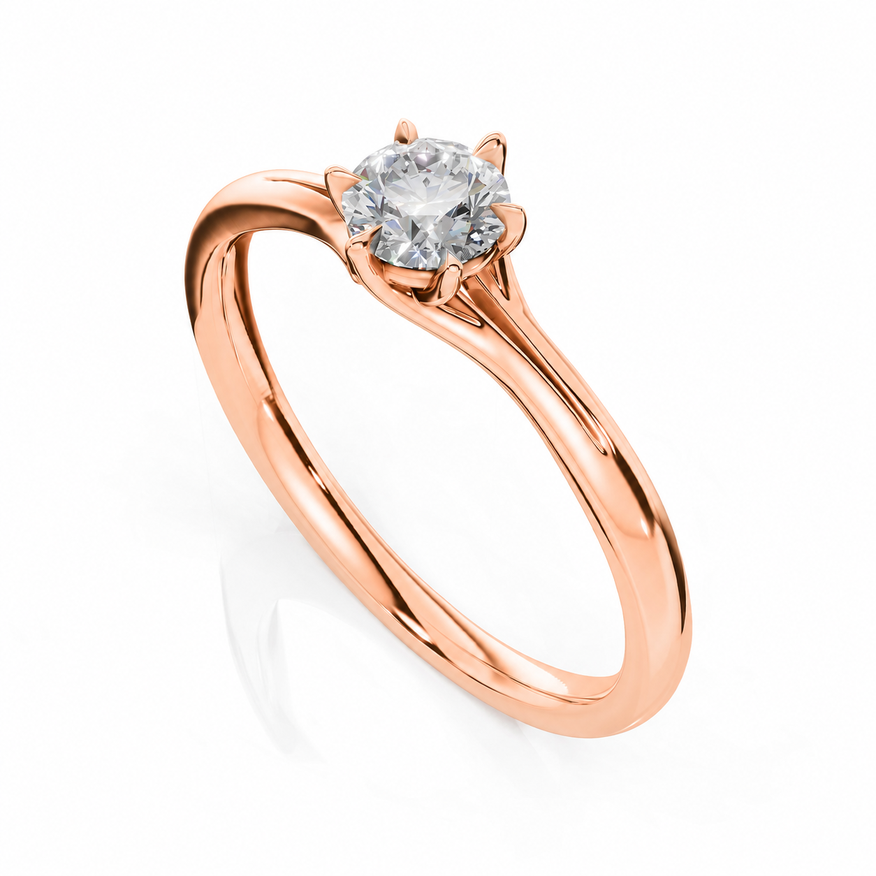 ELARA Six-Claw Round Brilliant Diamond Ring in Rose Gold, viewed from above