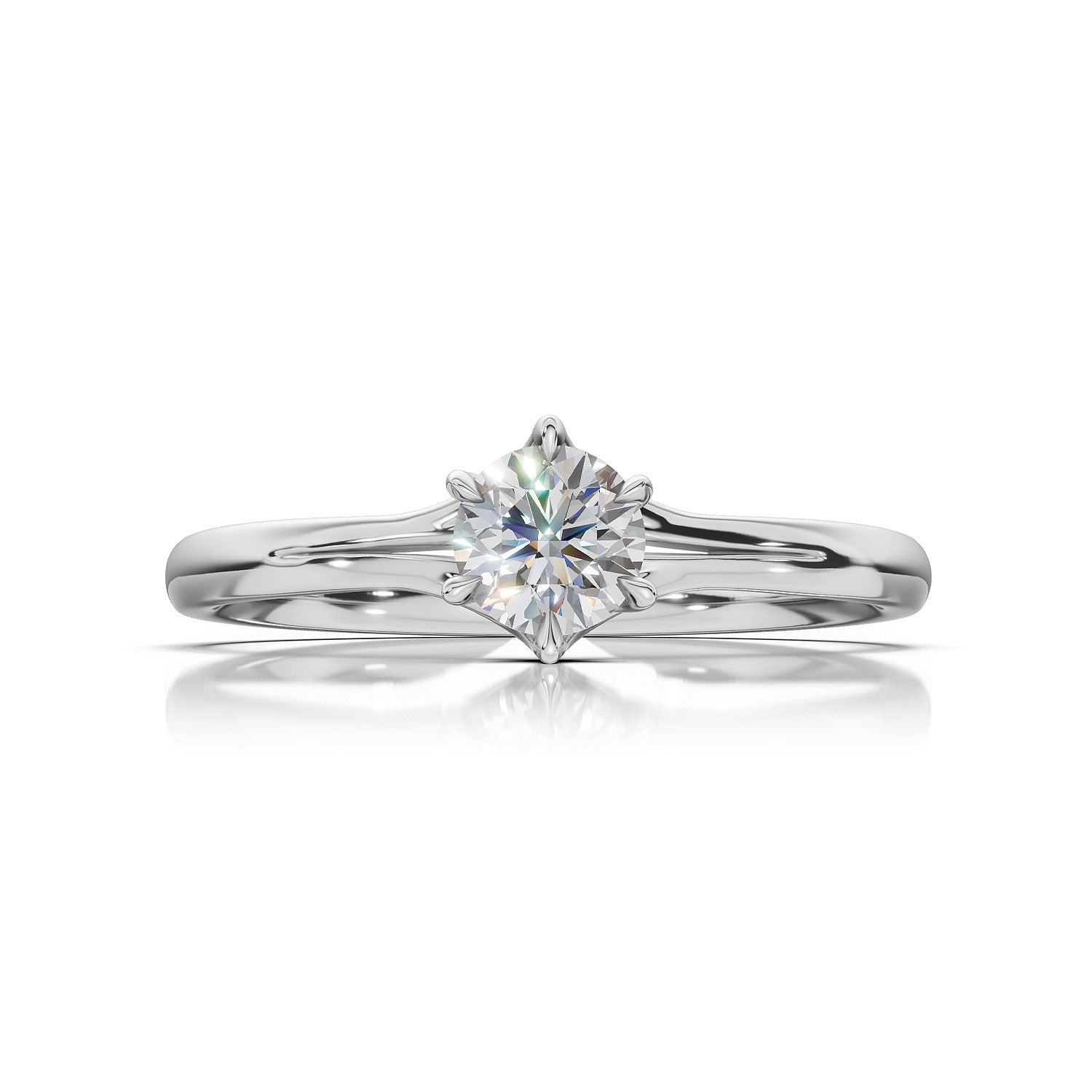 ELARA Six-Claw Round Brilliant Diamond Ring in White Gold, front view