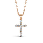 ELENA round brilliant diamond cross pendant in rose gold, 0.20ct total weight, shared prong setting, front view