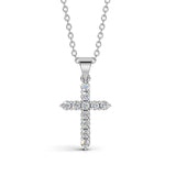 ELENA round brilliant diamond cross pendant in white gold, 0.20ct total weight, shared prong setting, front view