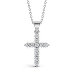 ELENA round brilliant diamond cross pendant in white gold, 0.40ct total weight, shared prong setting, front view