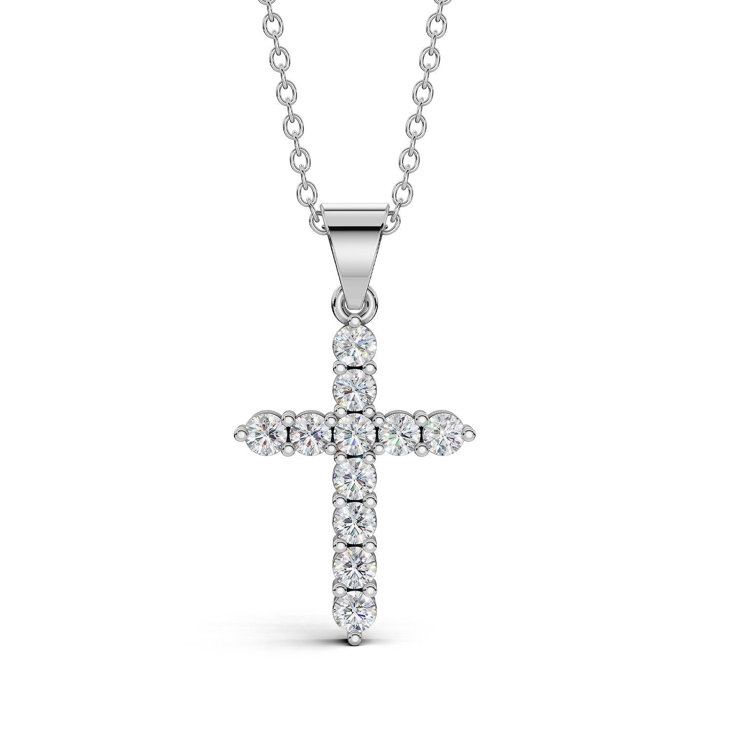 ELENA round brilliant diamond cross pendant in white gold, 0.40ct total weight, shared prong setting, front view