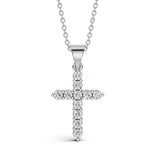ELENA round brilliant diamond cross pendant in white gold, 0.40ct total weight, shared prong setting, front view