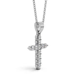 ELENA round brilliant diamond cross pendant in white gold, 0.40ct total weight, side view showing shared prong setting and bail