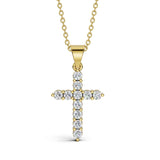 ELENA round brilliant diamond cross pendant in yellow gold, 0.40ct total weight, shared prong setting, front view