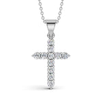 ELENA round brilliant diamond cross pendant in white gold, 0.60ct total weight, shared prong setting, front view