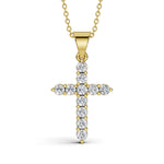 ELENA round brilliant diamond cross pendant in yellow gold, 0.60ct total weight, shared prong setting, front view