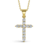 ELENA round brilliant diamond cross pendant in yellow gold, 0.60ct total weight, shared prong setting, front view