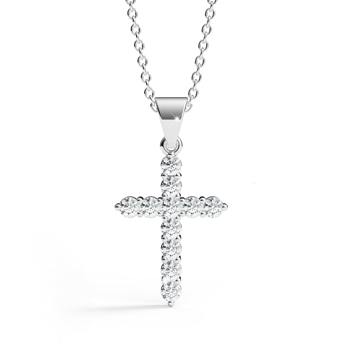 ELENA | Round-Brilliant Diamond Cross Pendant in White Gold (0.20ct - 0.60ct)