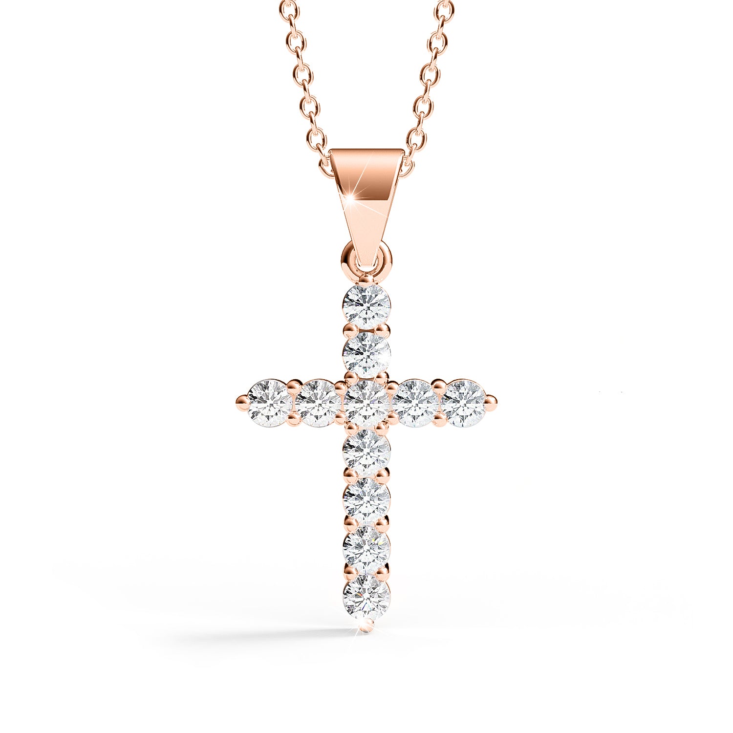ELENA | Round-Brilliant Diamond Cross Pendant in Rose Gold (0.20ct - 0.60ct)