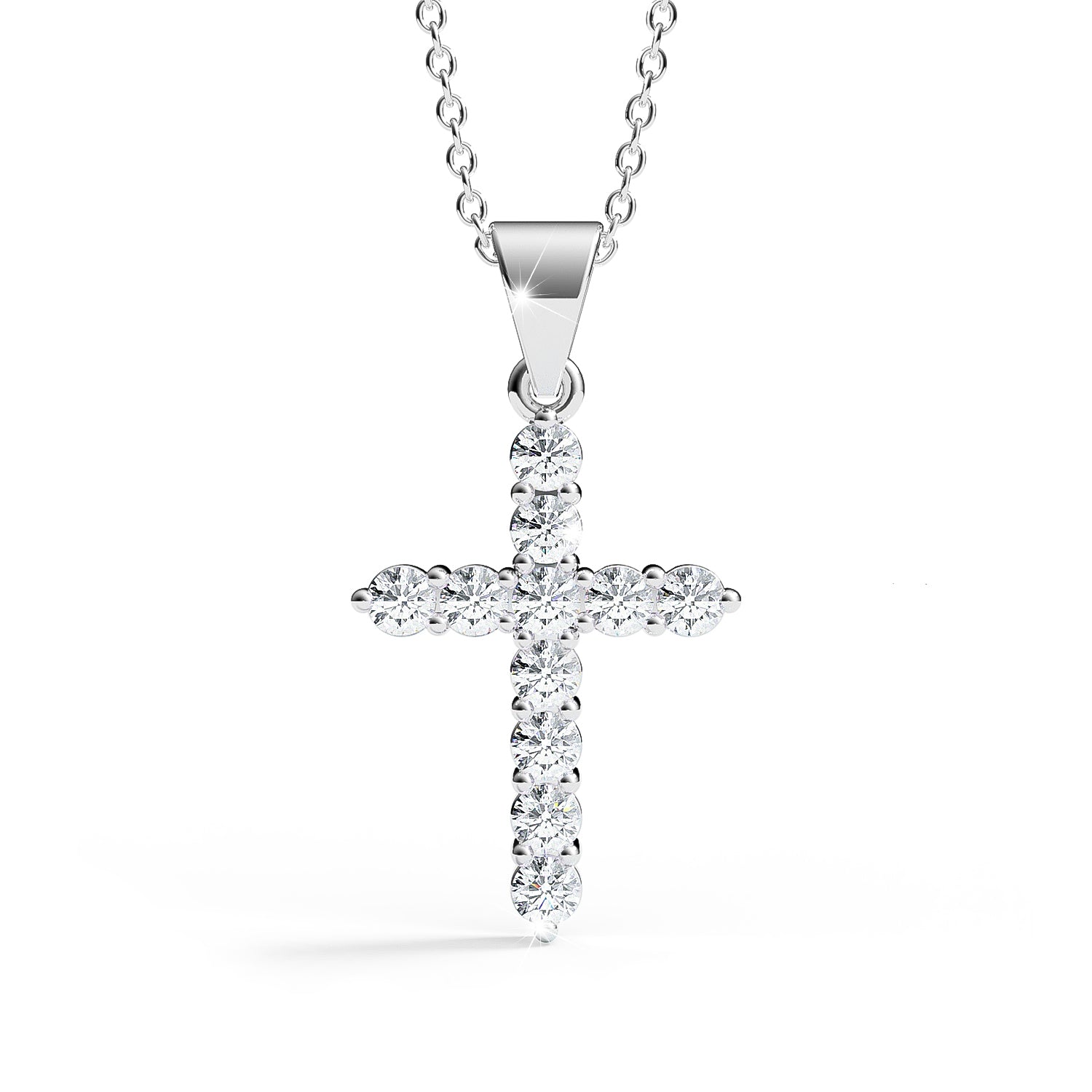 ELENA | Round-Brilliant Diamond Cross Pendant in White Gold (0.20ct - 0.60ct)