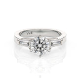EMMA | Round Brilliant & Tapered Baguette Diamond Ring in White Gold