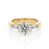 EMMA | Round Brilliant & Tapered Baguette Diamond Ring in Yellow Gold