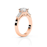 EMMA | Round Brilliant & Tapered Baguette Diamond Ring in Rose Gold