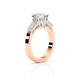 EMMA | Round Brilliant & Tapered Baguette Diamond Ring in Rose & White Gold