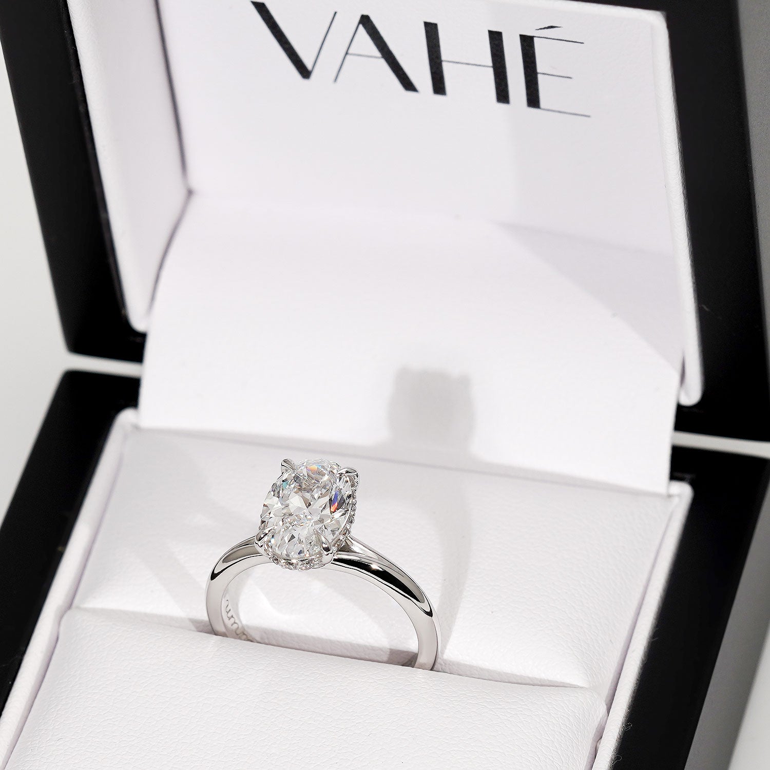 CUSTOM | Oval Lab-Grown Diamond Engagement Ring with Hidden Halo in 18ct White Gold – top view