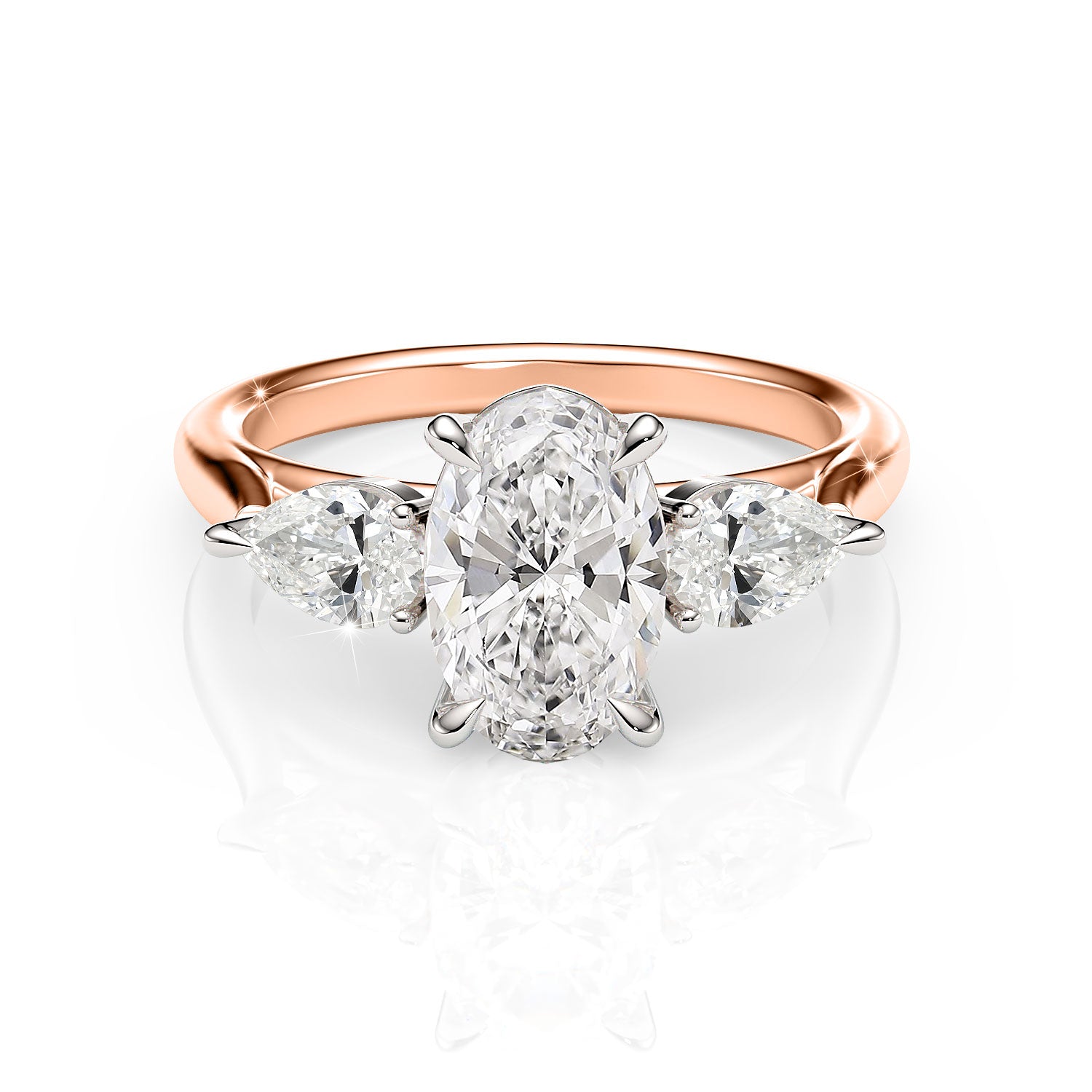 Rose gold and white gold ring with a diamond on a white background