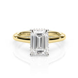 JENNET | Cathedral Hidden Halo Emerald Diamond Ring in Yellow & White Gold