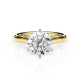 JENNET | Cathedral Hidden Halo Round Diamond Ring in Yellow & White Gold