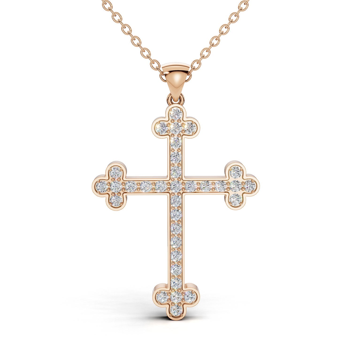 LENA diamond cross pendant in rose gold, 0.35ct total weight, front view