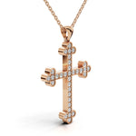 LENA diamond cross pendant in rose gold, 0.35ct total weight, side view