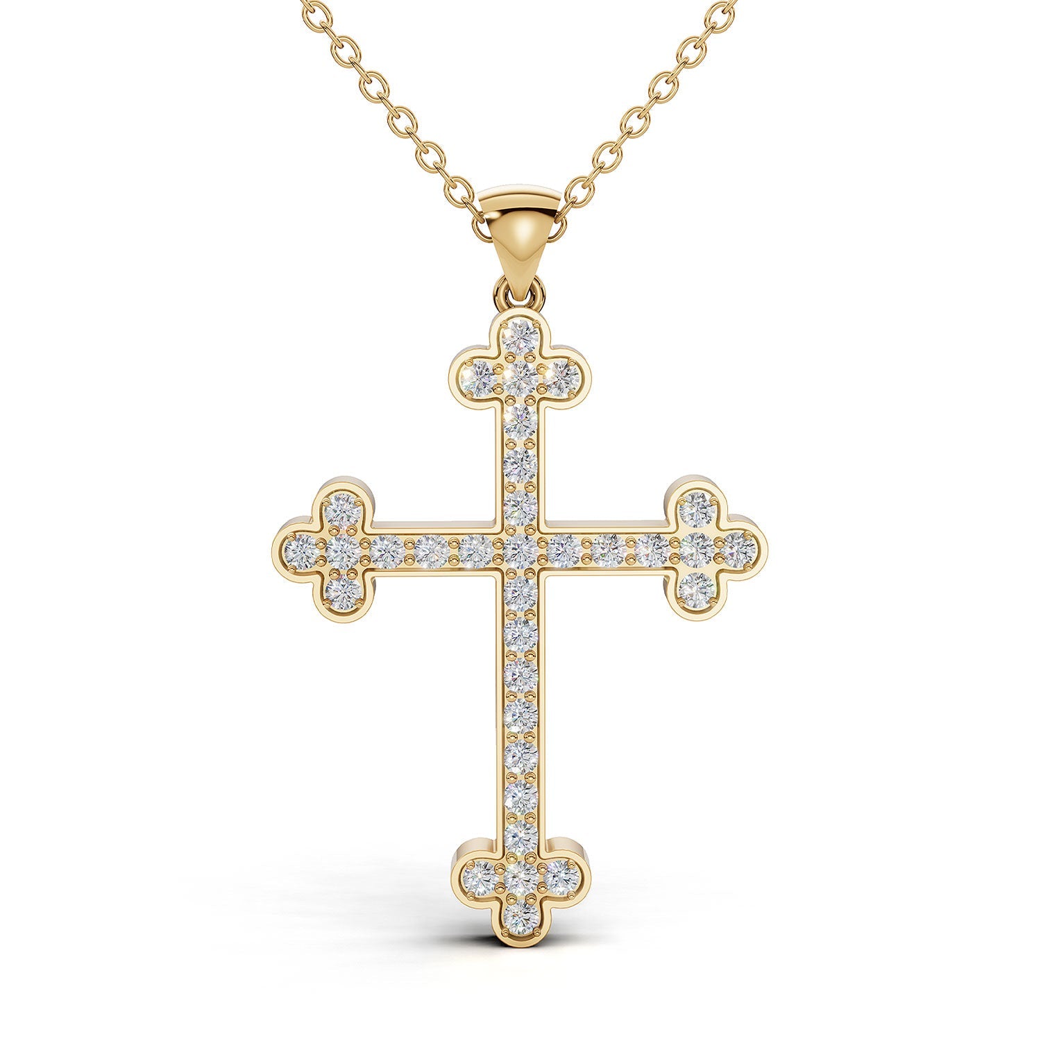 LENA diamond cross pendant in yellow gold, 0.35ct total weight, front view
