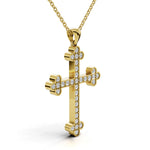 LENA diamond cross pendant in yellow gold, 0.35ct total weight, side view
