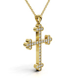 LENA diamond cross pendant in yellow gold, 0.35ct total weight, side view