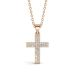 MARY diamond cross pendant in rose gold, 0.20ct total weight, front view