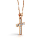 MARY diamond cross pendant in rose gold, 0.20ct total weight, side view