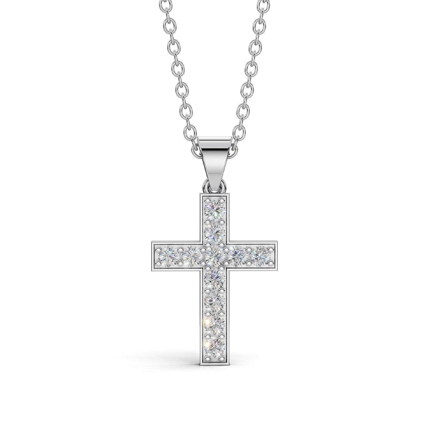 MARY diamond cross pendant in white gold, 0.20ct total weight, front view