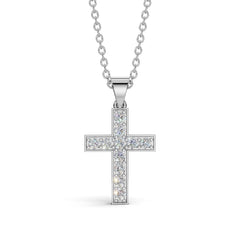 MARY diamond cross pendant in white gold, 0.20ct total weight, front view