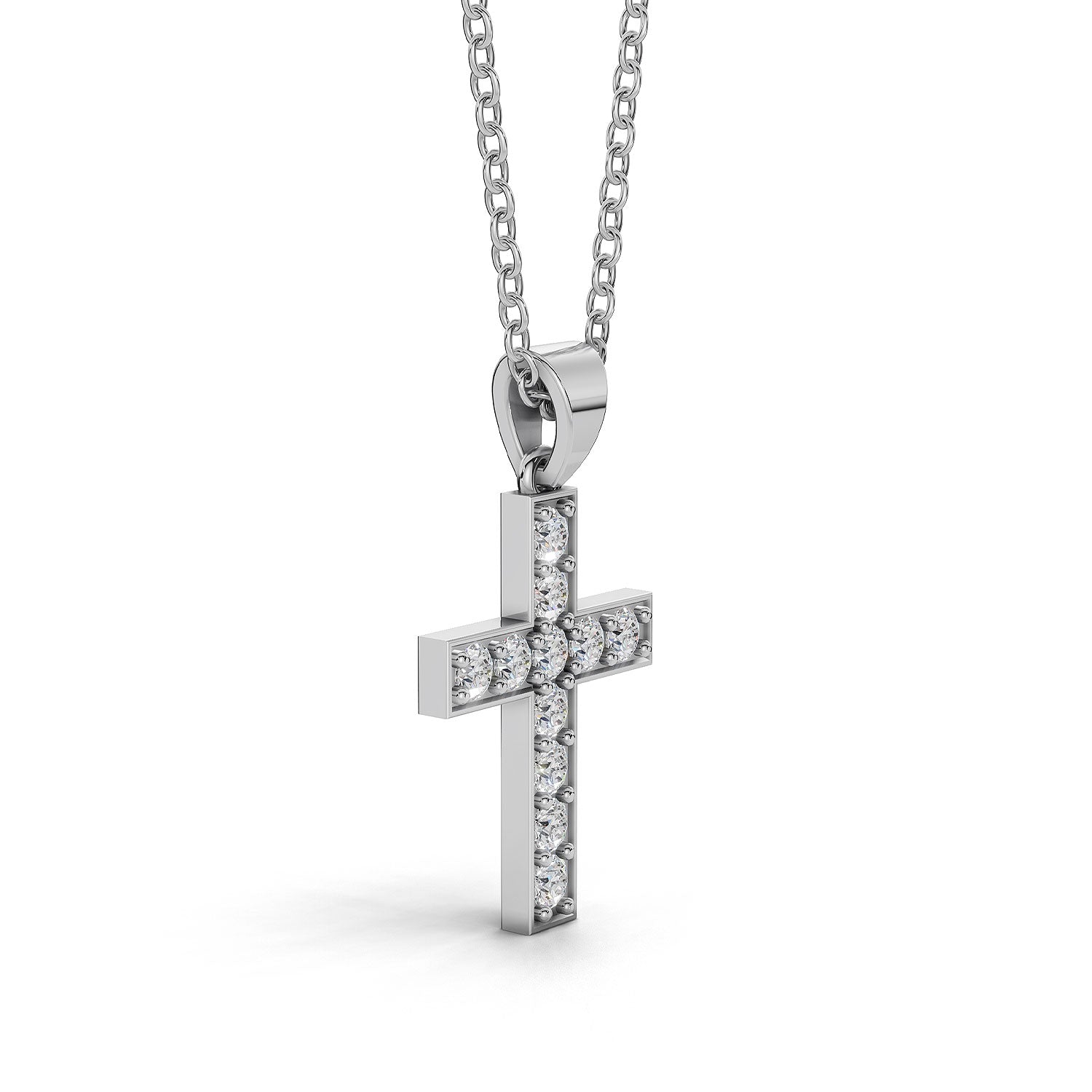 MARY diamond cross pendant in white gold, 0.20ct total weight, side view
