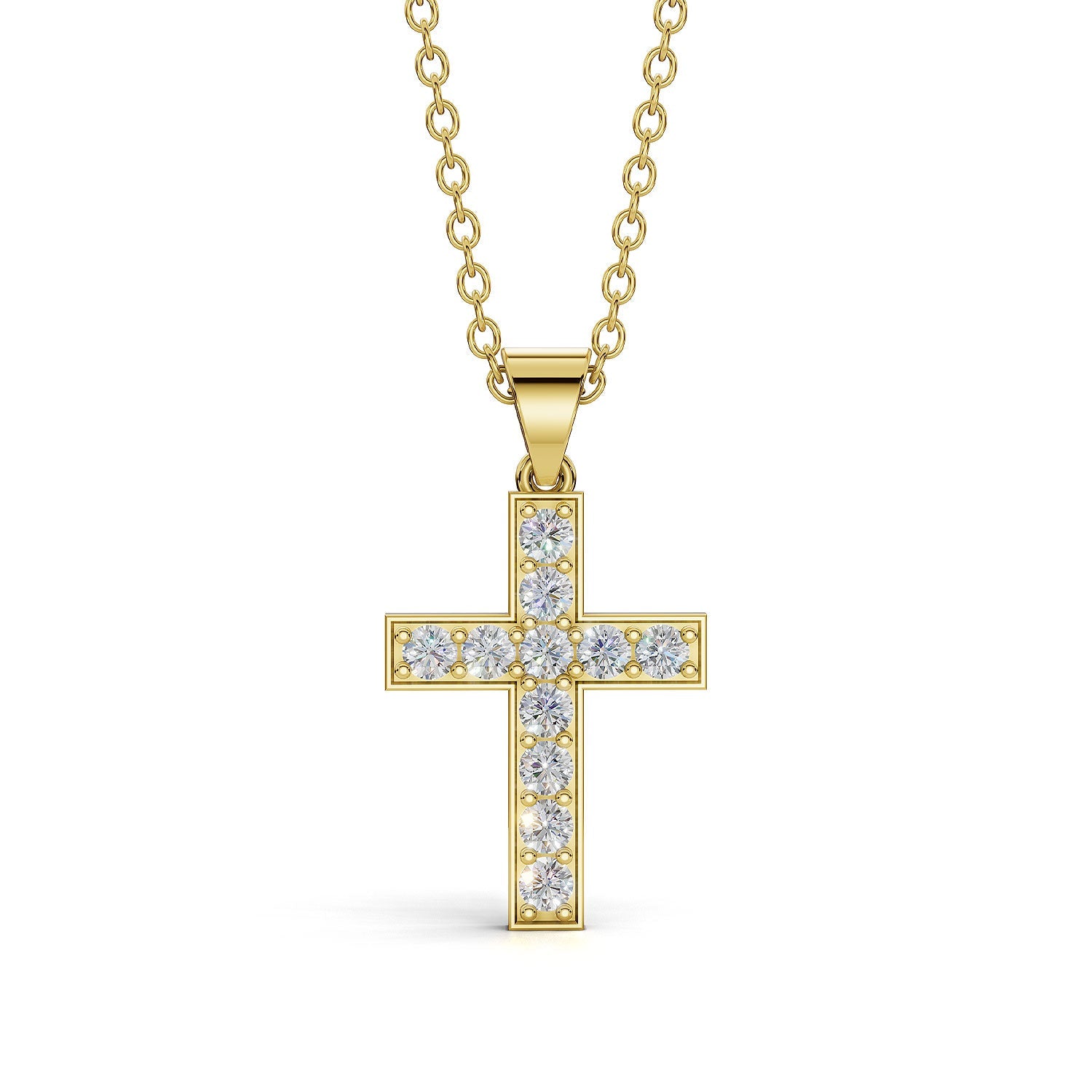 MARY diamond cross pendant in yellow gold, 0.20ct total weight, front view