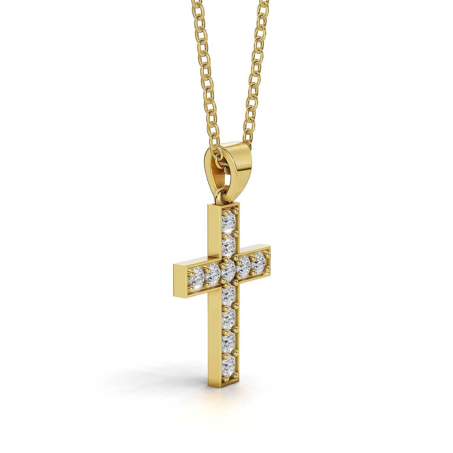 MARY diamond cross pendant in yellow gold, 0.20ct total weight, side view
