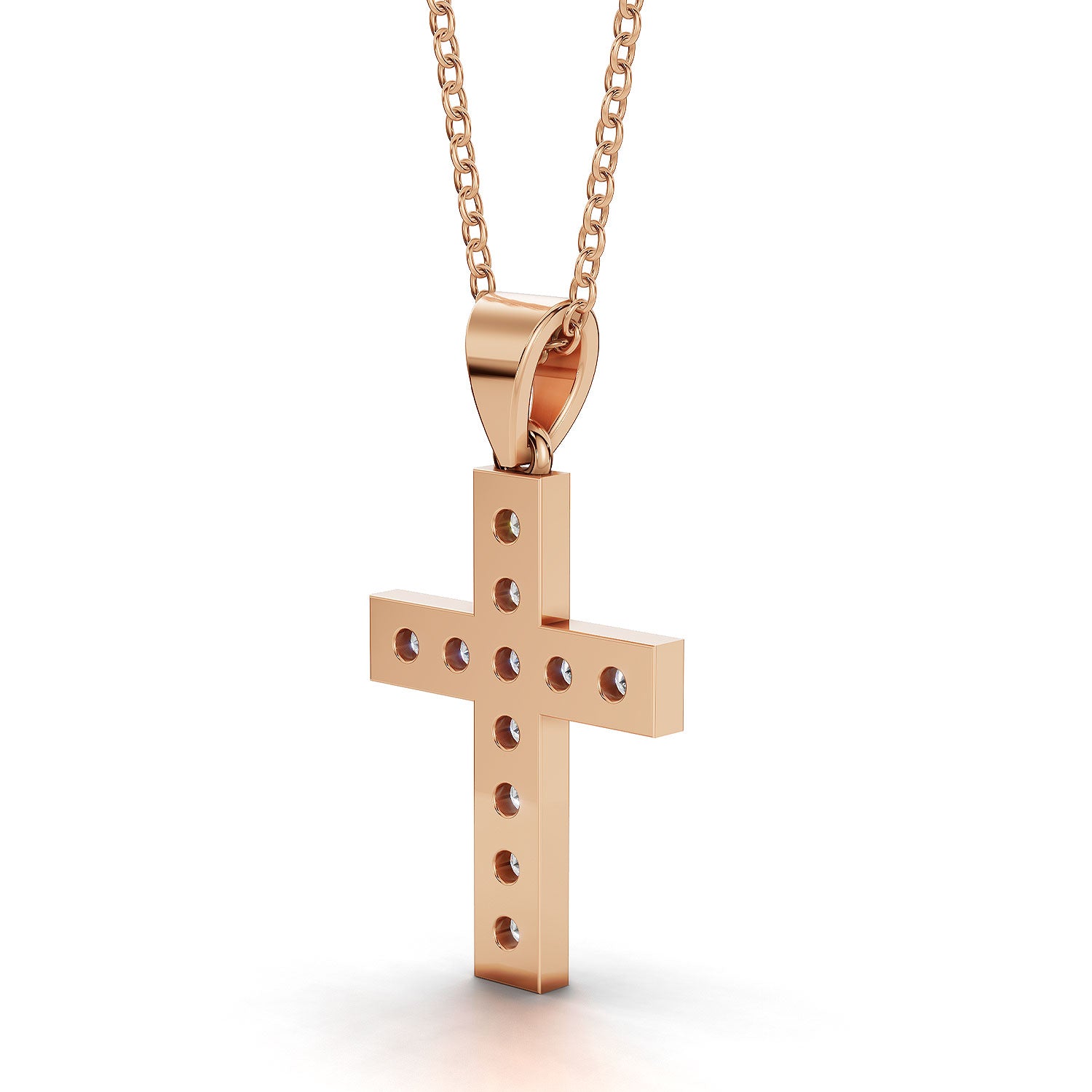 MARY diamond cross pendant in rose gold, 0.40ct total weight, back view