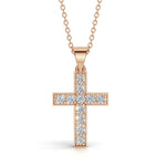 MARY diamond cross pendant in rose gold, 0.40ct total weight, front view