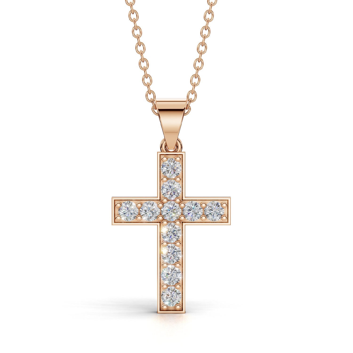 MARY diamond cross pendant in rose gold, 0.40ct total weight, front view