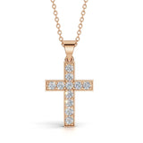 MARY diamond cross pendant in rose gold, 0.40ct total weight, front view
