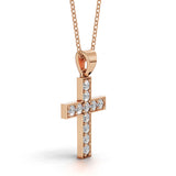 MARY diamond cross pendant in rose gold, 0.40ct total weight, side view